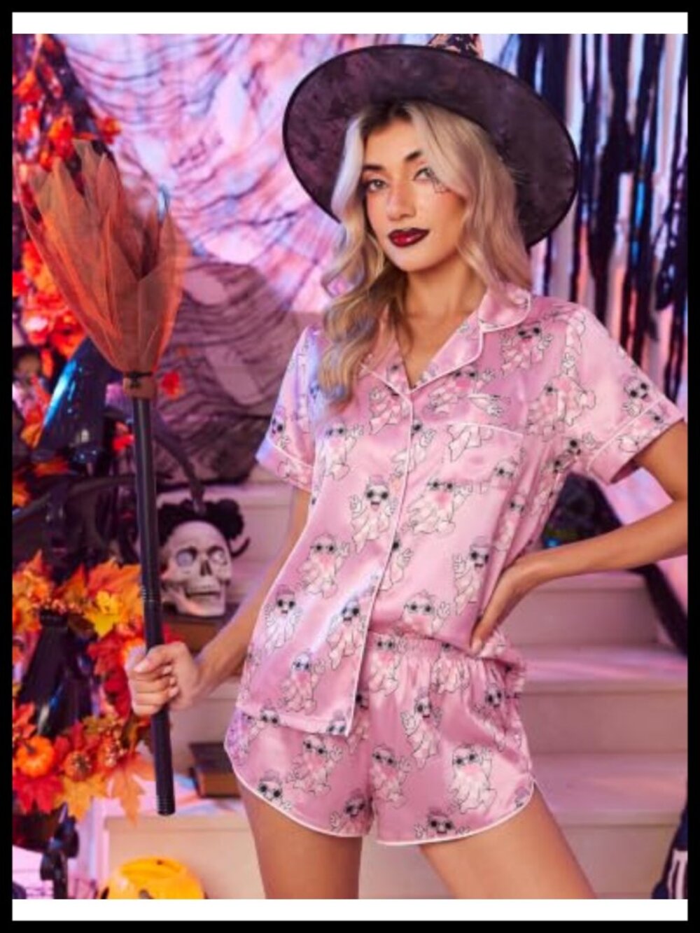 Satin Pajama Set Short Sleeve Button Down Loungewear Sleepwear - Picture 4 of 5